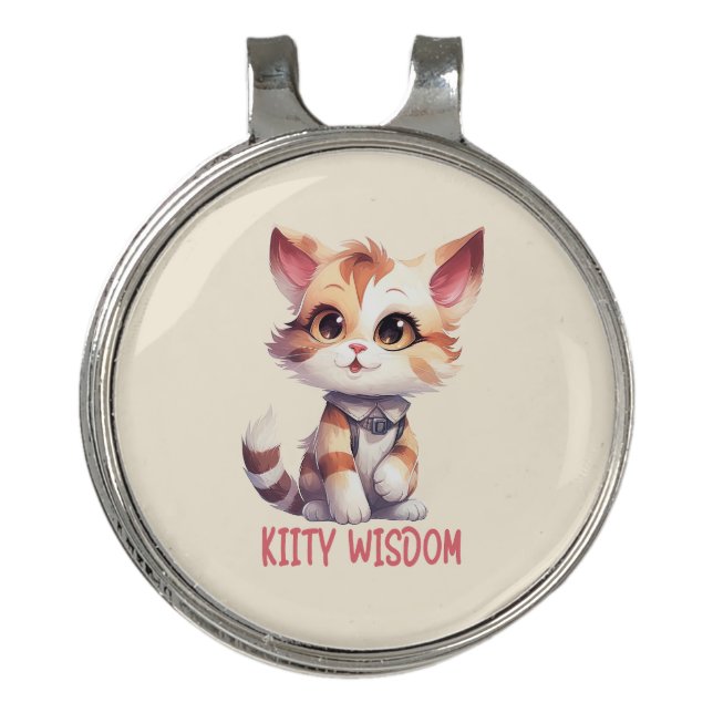Carefree Cat Attitude – Playful Feline Design Golf Hat Clip (Front)