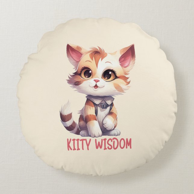 Carefree Cat Attitude – Playful Feline Design Round Pillow (Front)