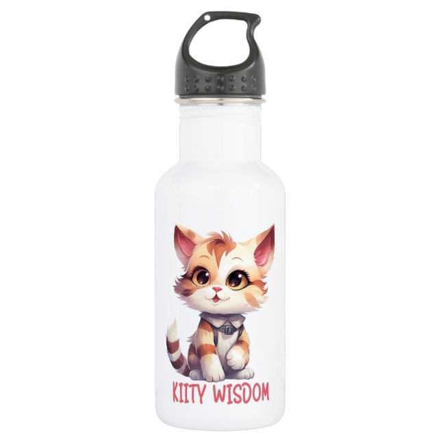 Carefree Cat Attitude – Playful Feline Design Stainless Steel Water Bottle (Front)