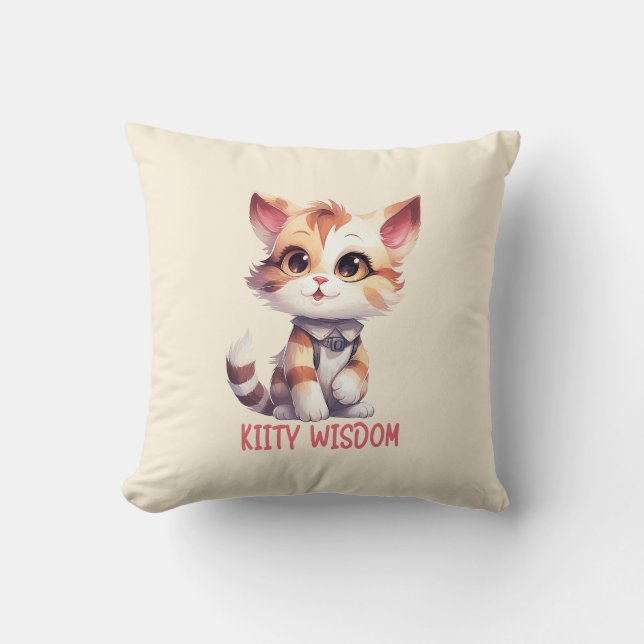 Carefree Cat Attitude – Playful Feline Design Throw Pillow (Front)