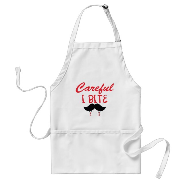 Careful I Bite – Mustache and Vampire Teeth Adult Apron (Front)