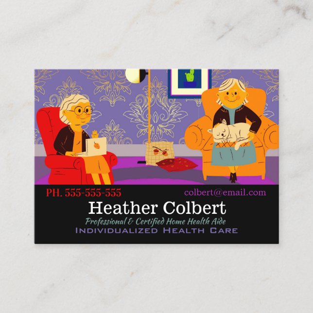 Caregiver Cheerful Attendant Professional  Business Card (Front)