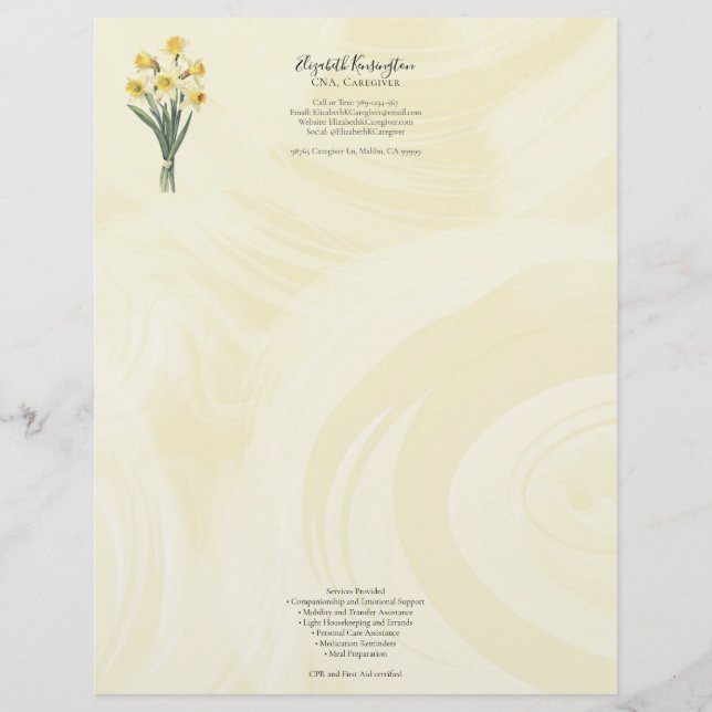 Caregiver Elder Care Services Floral Letterhead (Front)