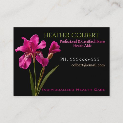 Caregiver Elegant Pink Iris Professional  Business Card