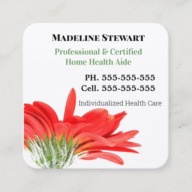 Caregiver Fresh Floral Square Professional Square Business Card (Front)
