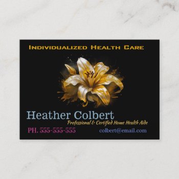 Caregiver Golden Lilly Elegant Professional  Business Card by LiquidEyes at Zazzle