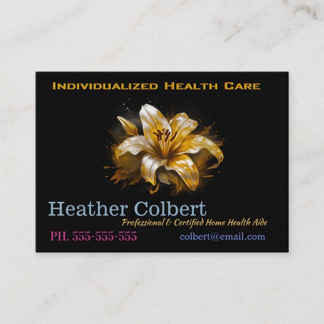 Caregiver Golden Lilly Elegant Professional  Business Card (Front)