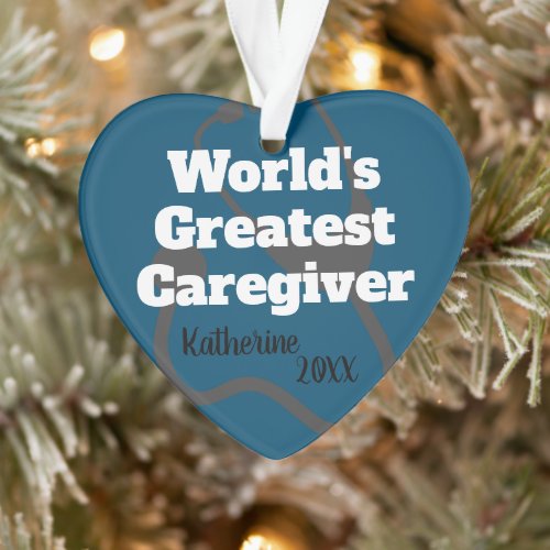 Caregiver Heart Shaped Blue Customized Christmas Ornament