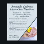 Caregiver Home Care Blue Promotional Business Flyer<br><div class="desc">A beautiful business flyer featuring elderly hands holding a flower. This great flyer would work well to promote and advertise a private caregiver,  home help business,  or a residential nursing organization. Easy to personalize with your own company information.</div>
