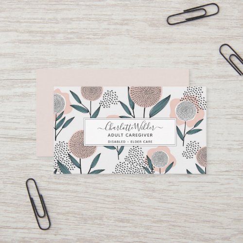 Caregiver Home health Aide Hand Drawn Floral  Business Card