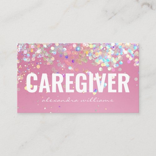 Caregiver Medical Modern Rose Gold Glitter Pink Business Card