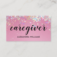 Caregiver Modern Rose Gold Glitter Medical Pink Business Card