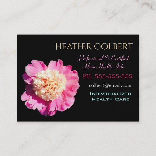 Caregiver Peony Pink Flower Cheerful Professional  Business Card