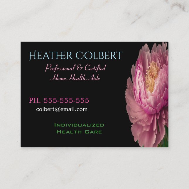 Caregiver  Pretty Peony Calm Professional Business Card (Front)
