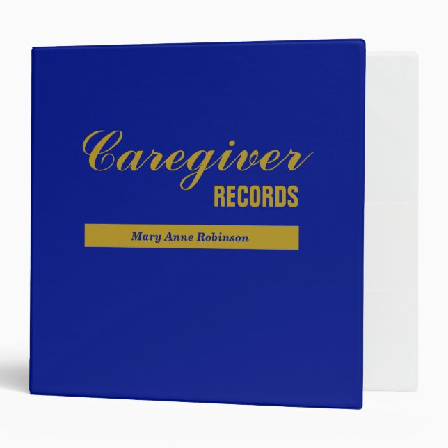 Caregiver Records Blue and Gold with Person's Name 3 Ring Binder (Front/Inside)