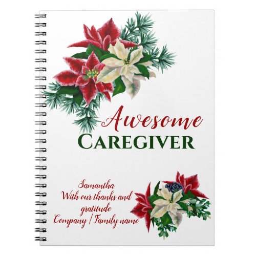 Caregiver Thank You Appreciation Floral Poinsettia Notebook