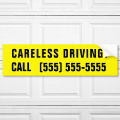 Careless Driving Custom Text Phone Number Bumper Sticker at Zazzle