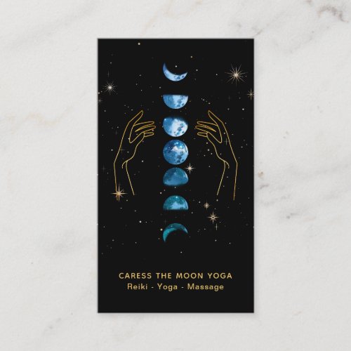  Caress Moon Blue Teal Phases  Hands Star Business Card