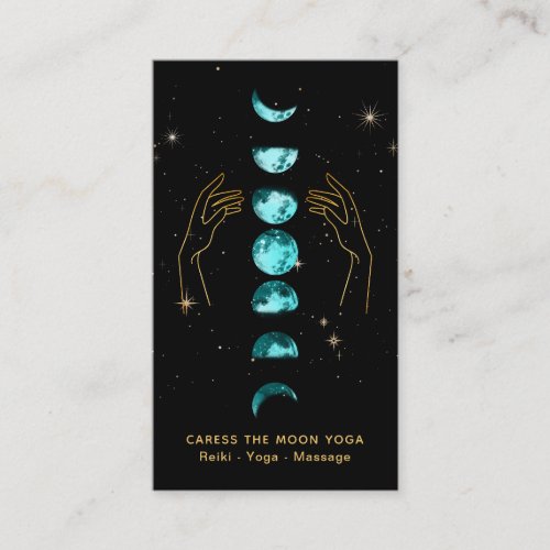  Caress Moon Turquoise Blue Phases  Hands Star Business Card