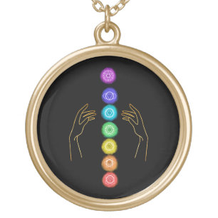*~* Caress The Chakra Symbols . Healing Hands Gold Plated Necklace