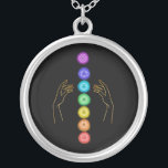 *~* Caress The Chakra Symbols    Healing Hands Silver Plated Necklace<br><div class="desc">Silver Plated JEWELRY WITH INTENTION (R) - Energetically Enhanced Jewelry. Chakra and Healing Hands on a Black background. As a professional distance spiritual energy healer since 2001, I have learned, developed and utilized the power of energy healing intention. All my JEWELRY WITH INTENTION (R) carries the healing energy of positive...</div>