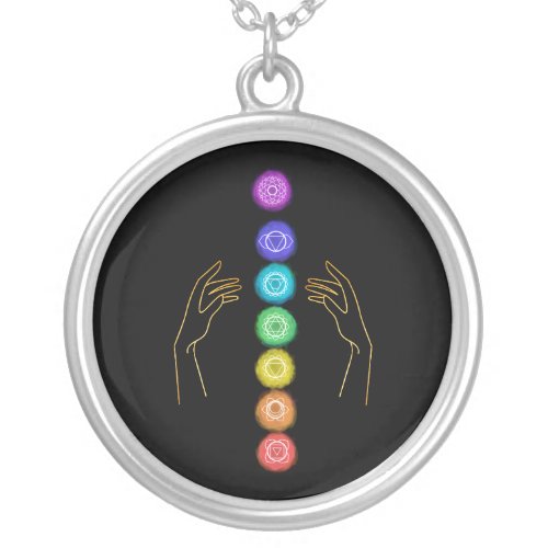  Caress The Chakra Symbols   Healing Hands Silver Plated Necklace