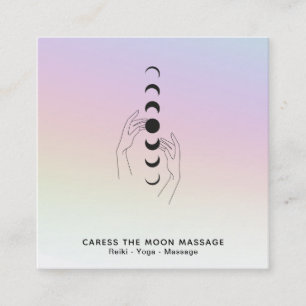 *~* Caress The Moon Phases Celestial Hands Rainbow Square Business Card