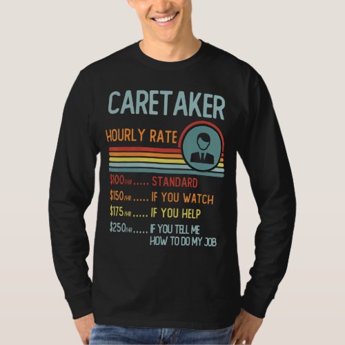 Caretaker Hourly Rate T_Shirt Retro Job Title