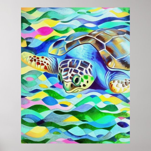 Caretta Caretta Turtle Cute And Colorful Art Poster (Front)