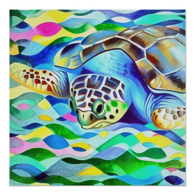 Caretta Caretta Turtle Cute And Colorful Art Poster (Front)