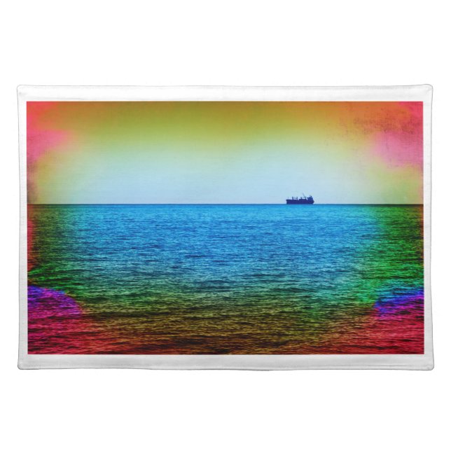 Cargo ship on the horizon cloth placemat (Front)