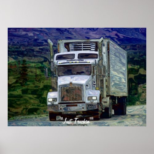 Cargo Truck Highway Driving Transport Art Poster