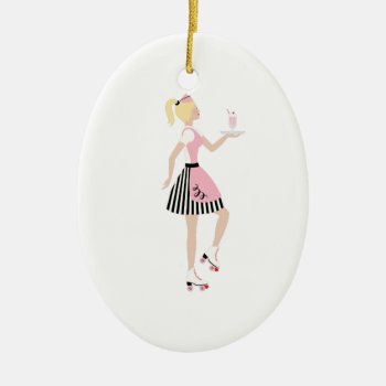 Carhop Girl Ceramic Ornament by HopscotchDesigns at Zazzle