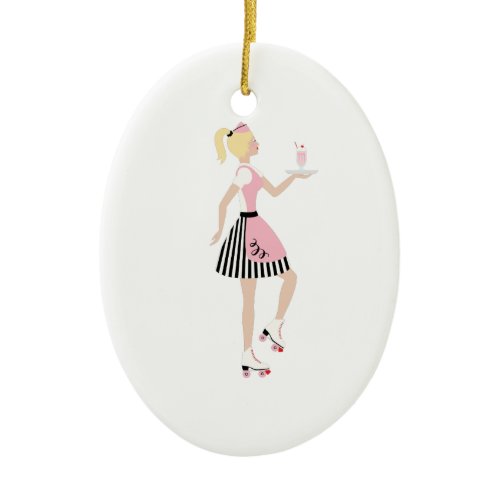 Carhop Girl Ceramic Ornament