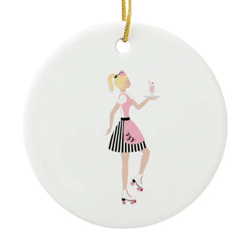 Carhop Girl Ceramic Ornament