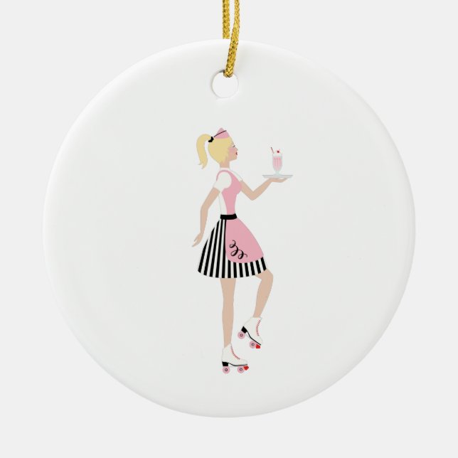 Carhop Girl Ceramic Ornament (Front)