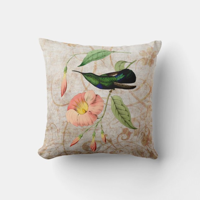 Carib Hummingbird Vintage Grunge Throw Pillow (Front)
