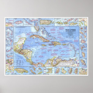 " Caribbean: 1970 - Detailed West Indies map ... Poster