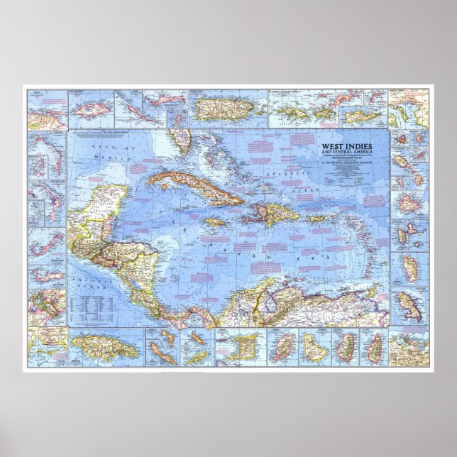 " Caribbean: 1970 - Detailed West Indies map ... Poster (Front)