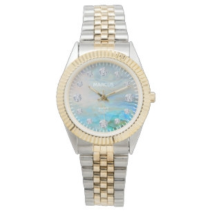 Caribbean Agate Diamond Dial Steel & Gold Bracelet Watch