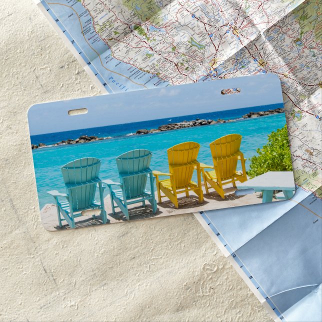 Caribbean Beach Chair Oasis #2 #caribbean #wall  License Plate (In Situ)