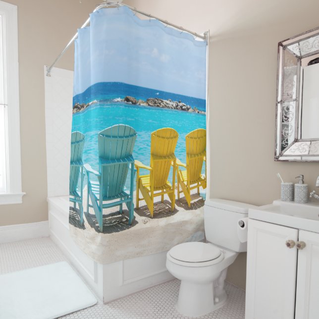 Caribbean Beach Chair Oasis #2 #caribbean #wall  Shower Curtain (In Situ)