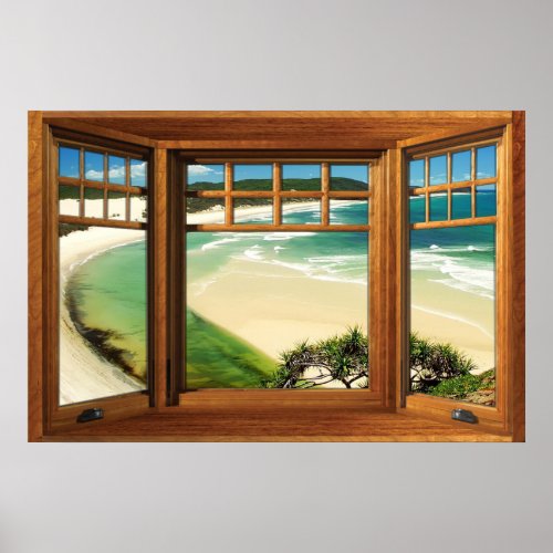Caribbean Beach Fake Window Illusion Poster