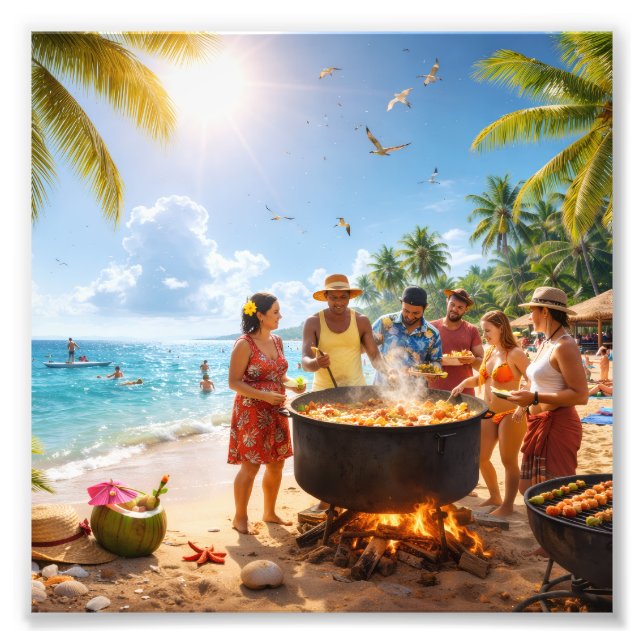 Caribbean Beach Feast Under the Golden Sun Photo Print (Front)