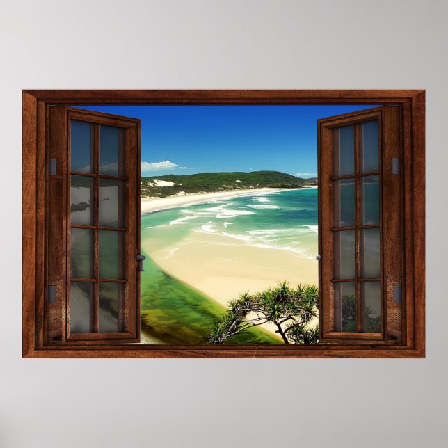 Caribbean Beach French Window Illusion Poster (Front)