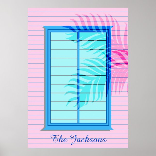 Caribbean Beach House Hideaway in Pastel Pink Blue Poster (Front)
