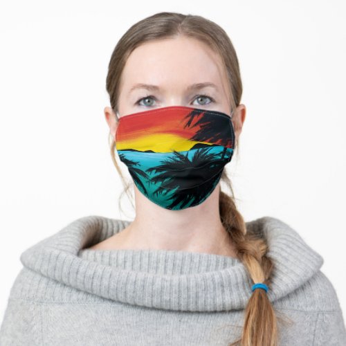 Caribbean Beach Palm Trees Colorful Adult Cloth Face Mask