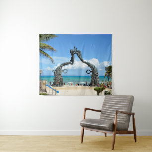 Caribbean Beach Scene at Playa del Carmen Mexico Tapestry