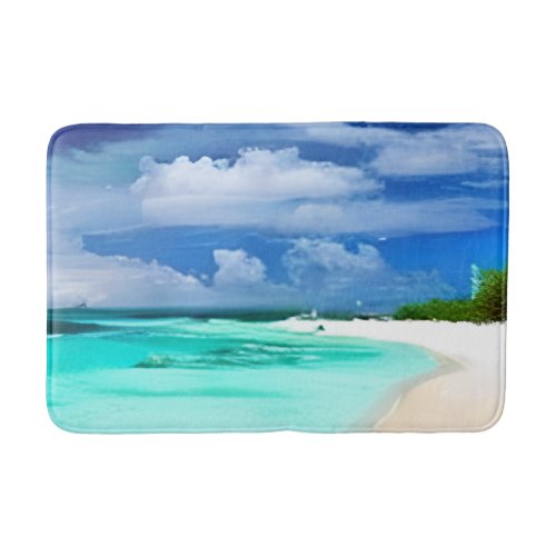 Caribbean Beach with Deep Blue Summer Sky Bath Mat