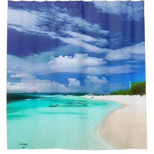 Caribbean Beach with Deep Blue Summer Sky Shower Curtain